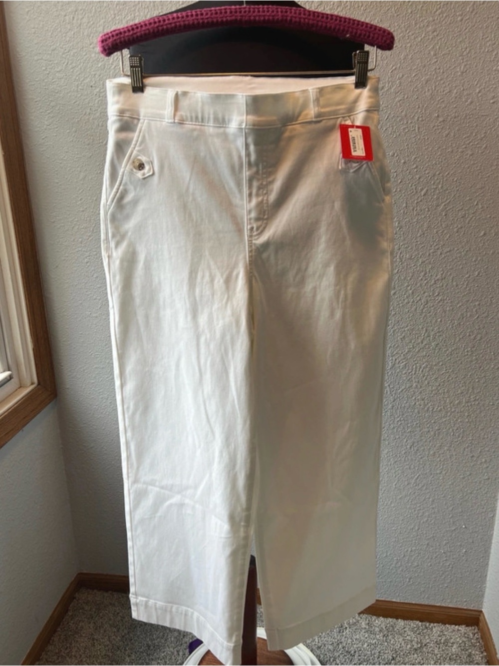 NWT SPANX 20312R Stretch Twill Cropped Wide Leg Bright White Pants L
